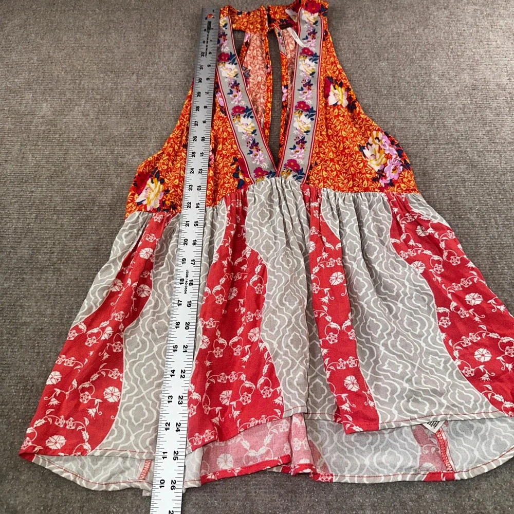 Free People Mixed Print Babydoll Halter Tank Top Orange Red Floral Boho Small